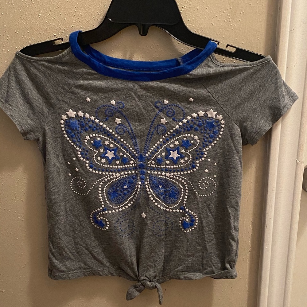 Girls gray and blue butterfly shirt